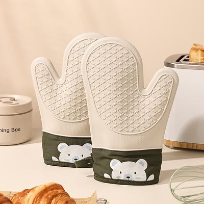 Silicone Heat Insulation Gloves Thickened, Non-slip, High Temperature Oven Gloves Baking and Scalding Kitchen Hand Clamps