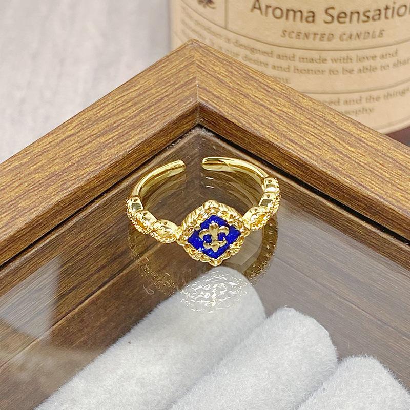 Medieval Vintage Colored Enamel Flower Butterfly Opening Ring Female Retro Niche High-End Light Luxury Ring