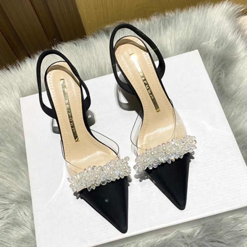 Mode Damen Slingback High Heels Sommer Luxus Sandalen Damen Designer Elegant Spitzschuh High-Heel Sandalen Transparent Party Schuhe