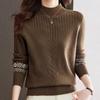 Half Turtleneck Cashmere Sweater Solid-color Long-sleeved Knitted Sweater for Women Casual Thickened Knitwear and Loose Solid-color Pullover