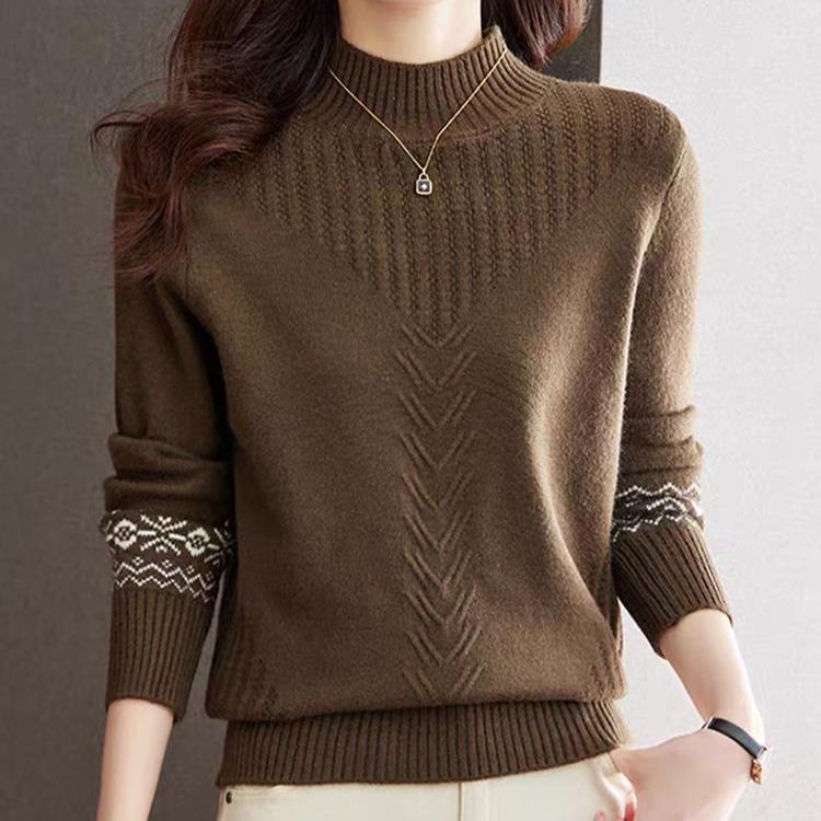 Half Turtleneck Cashmere Sweater Solid-color Long-sleeved Knitted Sweater for Women Casual Thickened Knitwear and Loose Solid-color Pullover