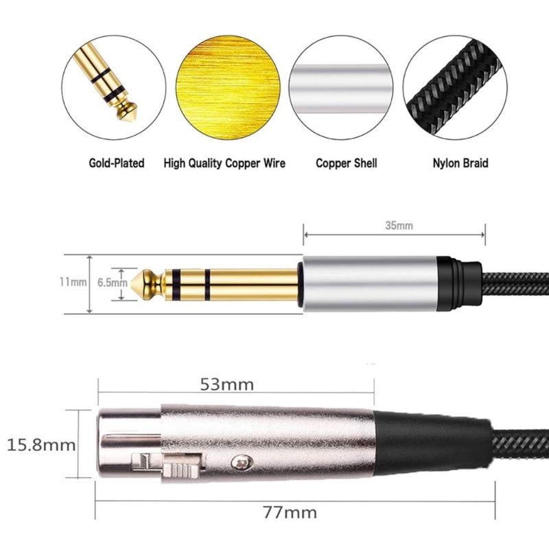 Nylon Braideds 3Pin Female to 6.35mm Stereo Sound Cable with Gold Plateds Connectors for Clear Signal Transmission