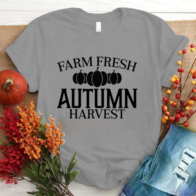 Hot Sales Farm Fresh Autumn Harvest Pumpkin T Shirts Women Men Summer Cool Short Sleeves Personality Harajuku T-Shirt