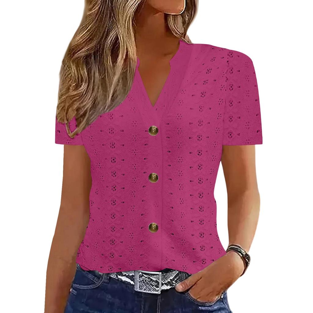 Womens Tops Dressy Casual V Neck Solid Color Short Sleeve Blouse  Casual Tops Summer Shirt