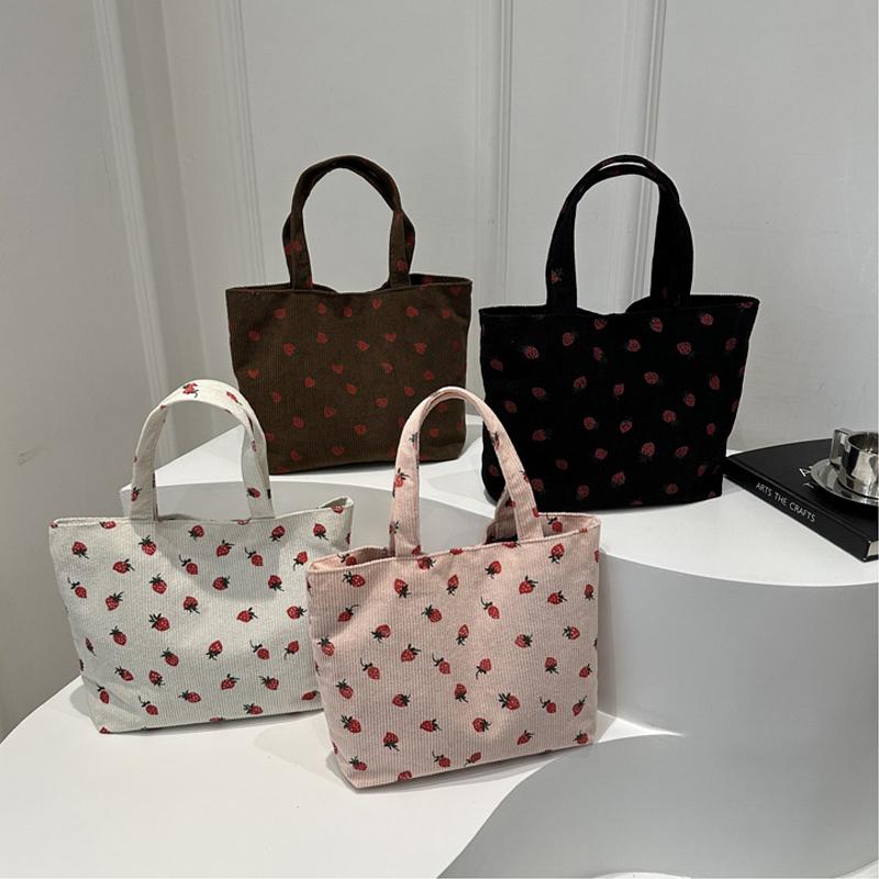 Women“s Bags Strawberry Print Cute Sweet Shoulder Bag Japanese Harajuku Artistic Kawaii Large Capacity Portable Handbag For Girl