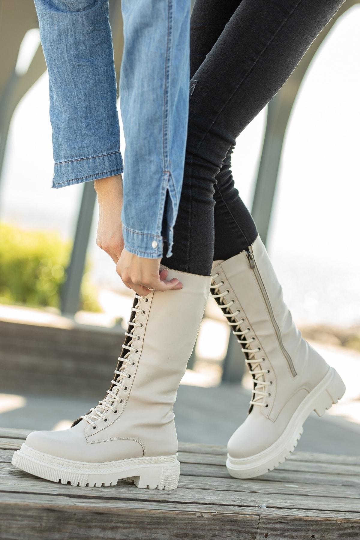 

Женские модные бежевые повседневные ботинки на шнуровке и молнии 36