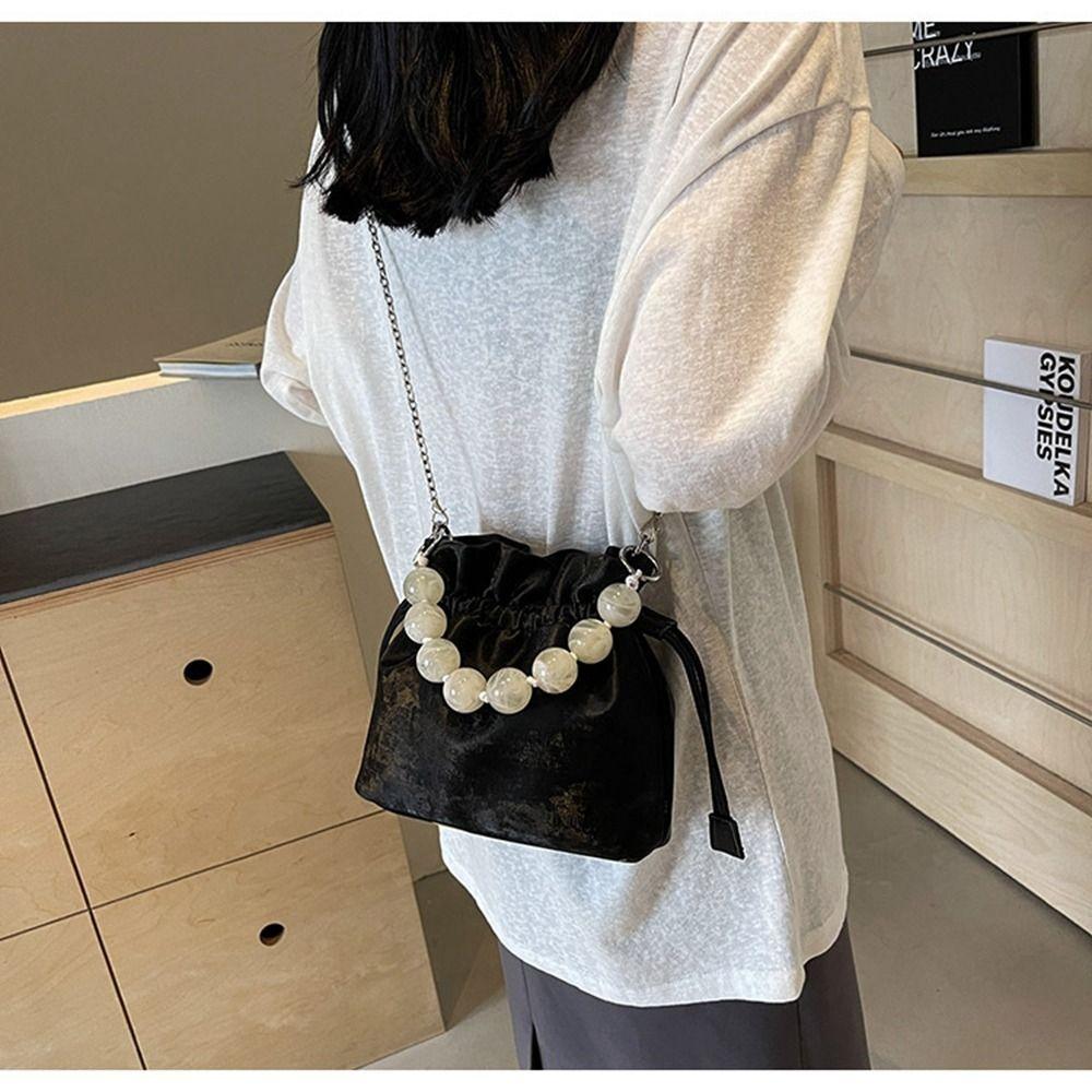Bead Drawstring Bag Hanfu Handbag Pu Bucket Bag Fashion New Chinese Style Bag  Ladies/Girls