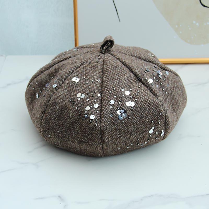 Internet celebrity small fragrant wind sequined fisherman hat children autumn and winter three-dimensional cloud octagonal hat temperament show face l