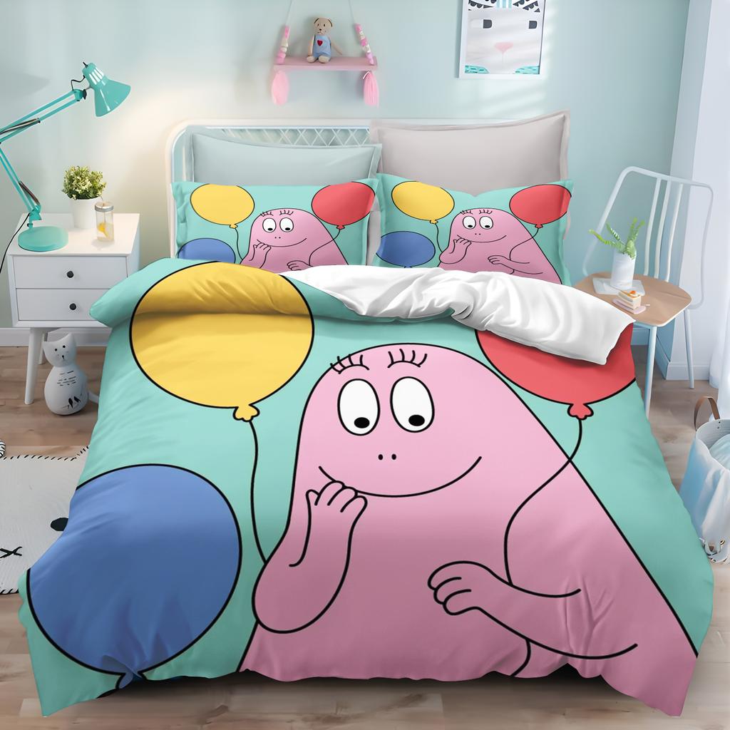 Children Barbapapa Duvet Cover Cartoon 3-Piece Set Cute Polyester Soft Breathable Comforter Animation Bedding