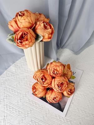 16 Pcs Fake Peony Flower Artificial Flower Head with Stems and 4pcs Leaves for Party Wedding Home Living Room DIY Wreath Balcony Decoration Silk Peony