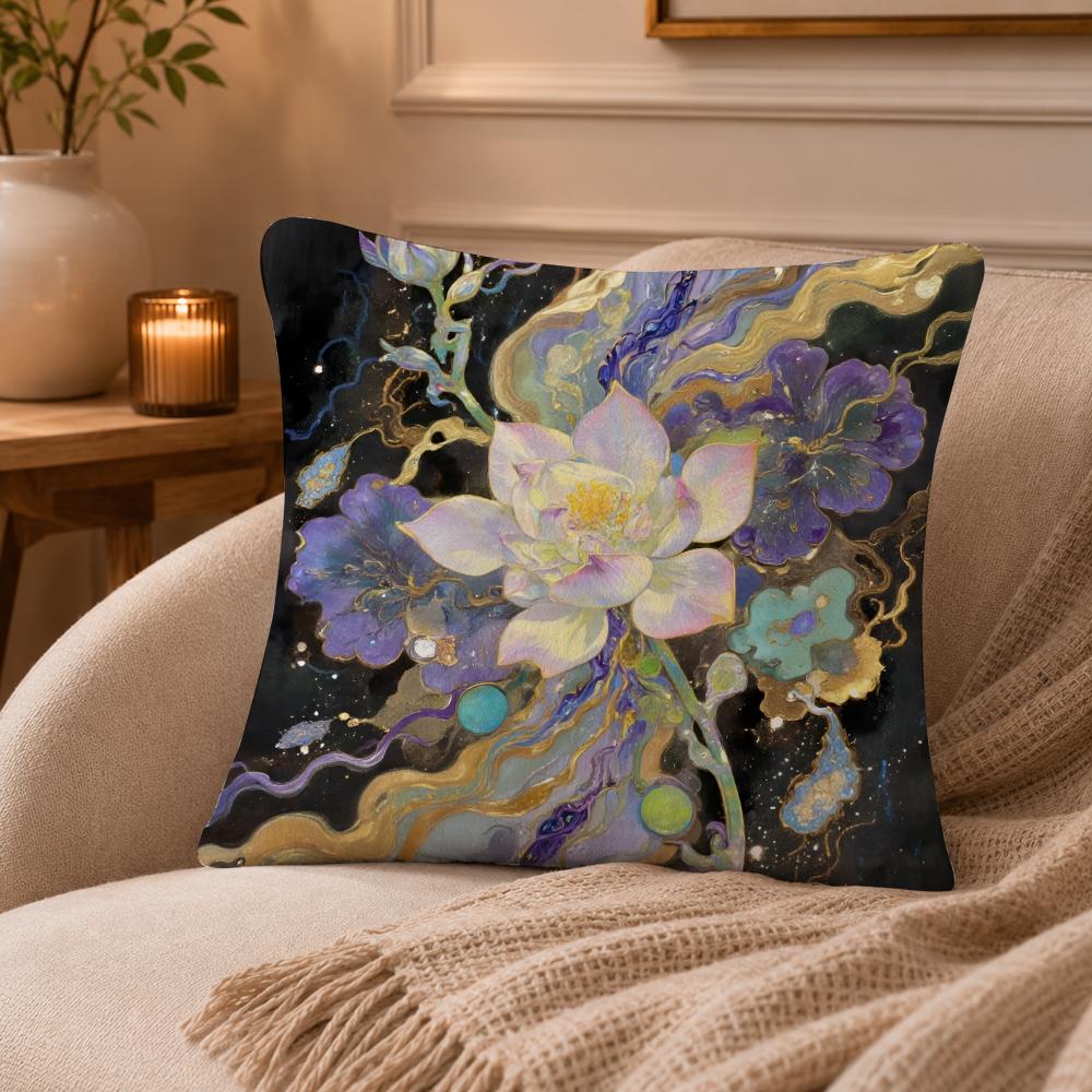 Lotus Flower Cushion Cover Anti-dustmite Pillowcase Invisible Zipper Silky Short Plush Sofa Cushion Cover