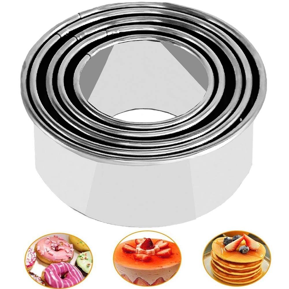 5Pcs Round Dumpling Skin Cutters Stainless Steel Pastry Baking Circle Ring Baking Mould Wonton