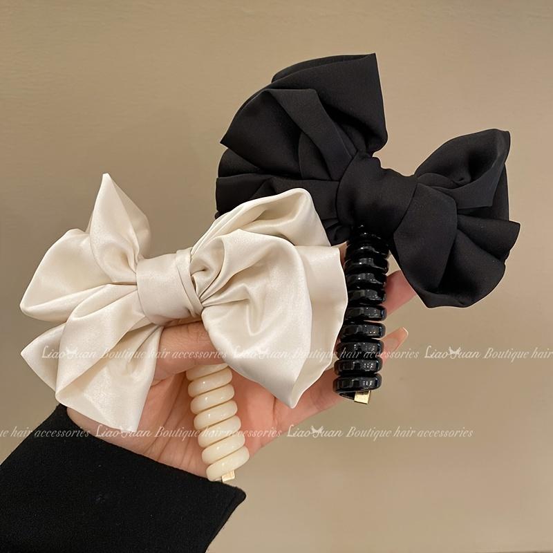 Bowknot Fabric Hair Ties for Women Elegant Minimalist Design with Bow Solid Color Telephone Cord Ponytail Holders Birthday Hair Accessory Gift Set