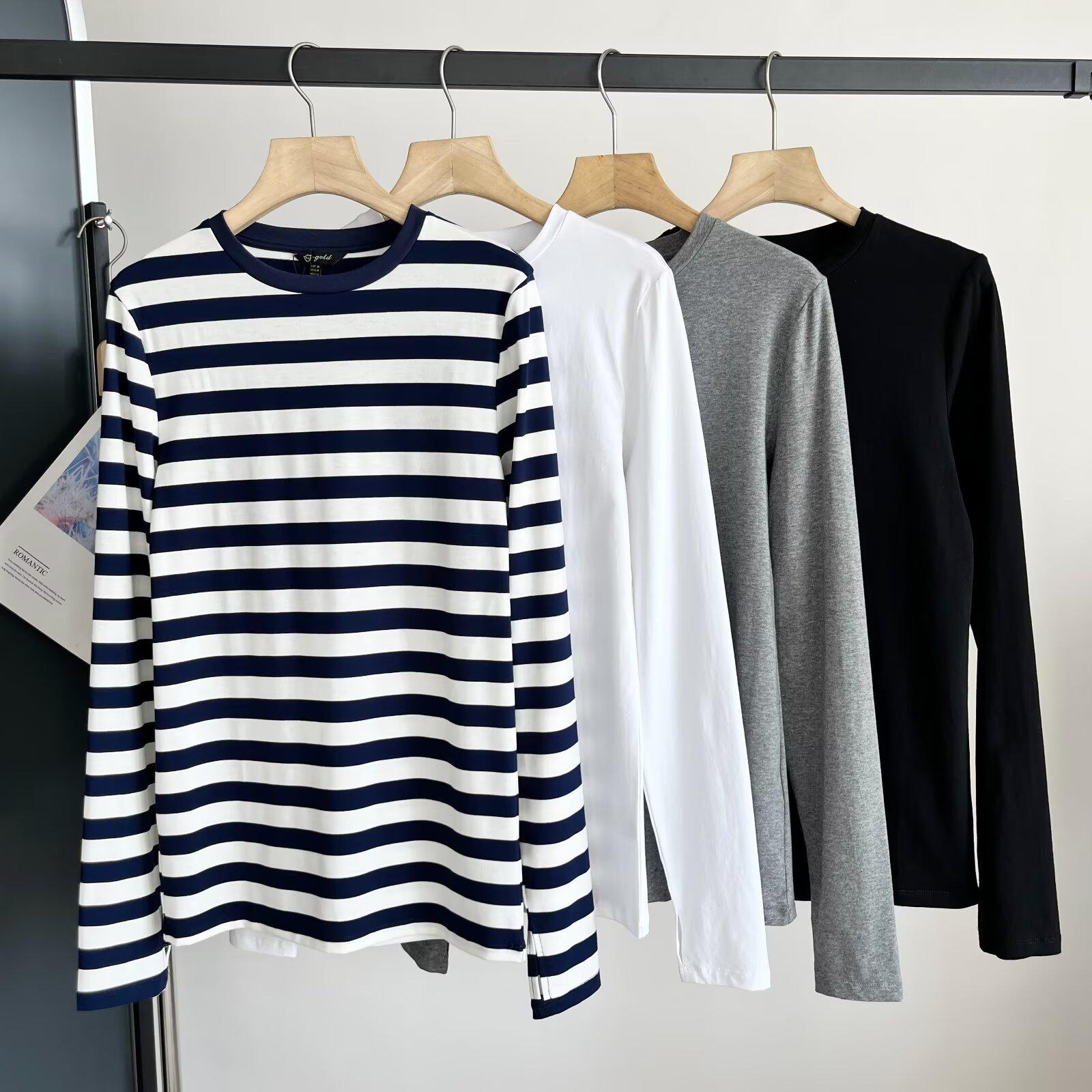 

Spring 2025 Women s Striped Casual Round Neck Long Sleeve Slimming Base T-Shirt Small