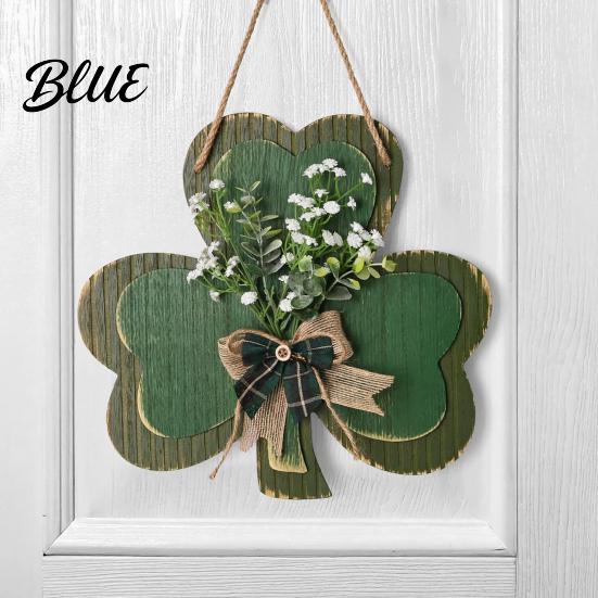 Rustic Farmhouse Door Hanger St. Patrick's Day Wooden Clover Sign with Hemp Rope, Double Layer Shamrock Hanging Greenery for Doors Decor Artificial