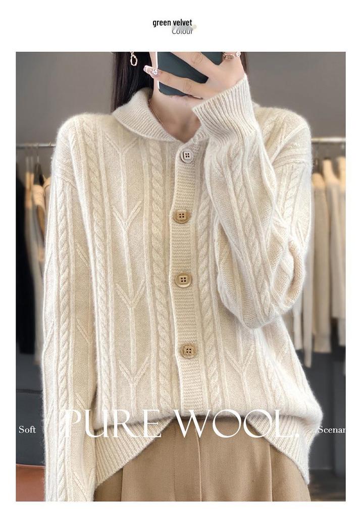 Autumn Women's 100% Wool Slim Fit Polo Collar Sweater - Trendy Long Sleeve Knitwear