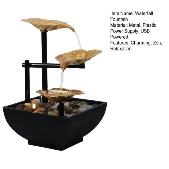 Tabletop Fountain USB Powered Small Waterfall Fountain with Rocks 3 Layers Lotus Relaxation Desktop Waterfall Decoration for Table Office Bedroom