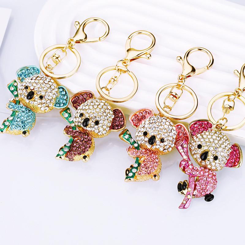 Cute Koala Bear Metal Keychain Ring Women Bag Pendant Wholesale Gift Pink Blue Purple