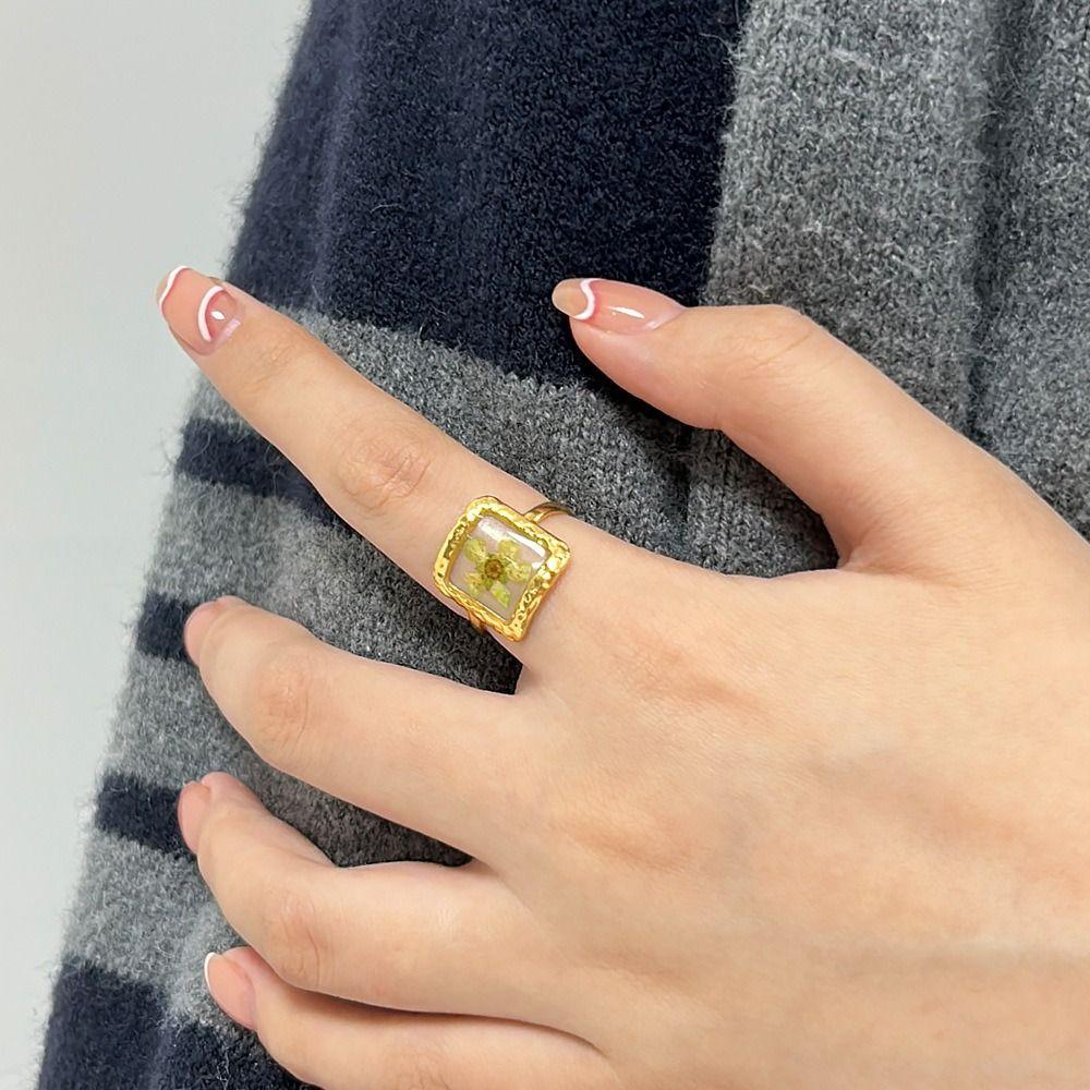 Stainless Steel Summer Transparent Ring Korean Style Open Ring Retro Eternal Flower Ring  Friend