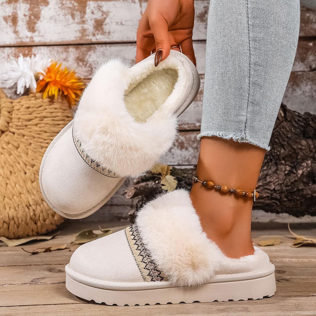 Fashion Women Slippers Fashion Fluffy House Slippers Winter Warm Cotton Shoes Woman Comfort Non Slip Fur Platform Slippers Slides Women