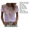 Women Tops Round Neck Short Sleeve Pullover Tops Loose Fit Faux Pearls 3D Floral