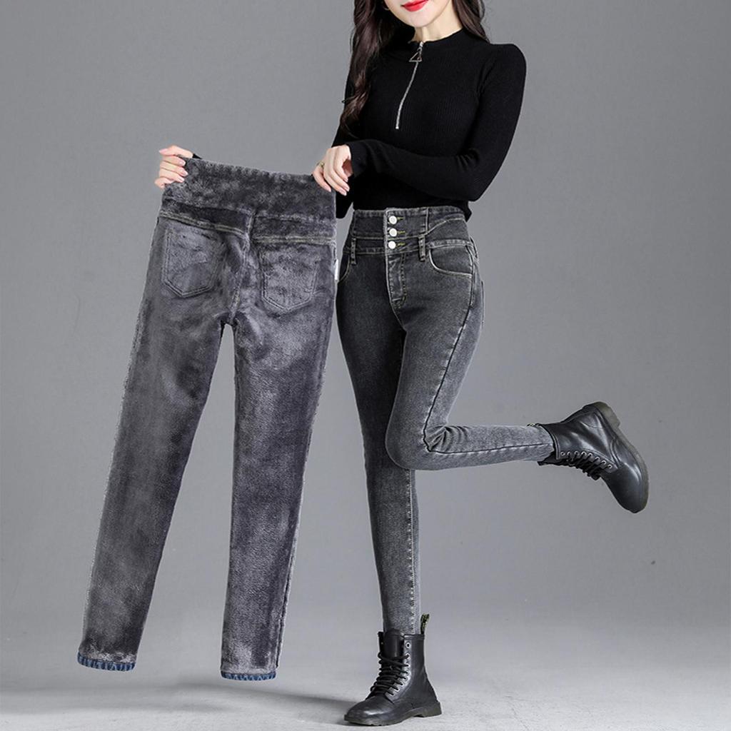 Verdickte Jeans mit hoher Taille aus Samt zum Abnehmen im Winter für Damen und hoch taillierte Leggings mit schmaler Passform und elastischen Jeans-Bleistifthosen