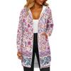 Women's Fashionable Printed  Long Sleeved Drawstring Hooded Zipper Pocket Long Casual Sweatshirt Jacket