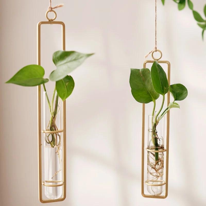 Home Decoration Flower Wall Vase Flower Nordic Test Tube Vases Clear Glass Container Wall Hanging Air Plant Flower Bottle Vase