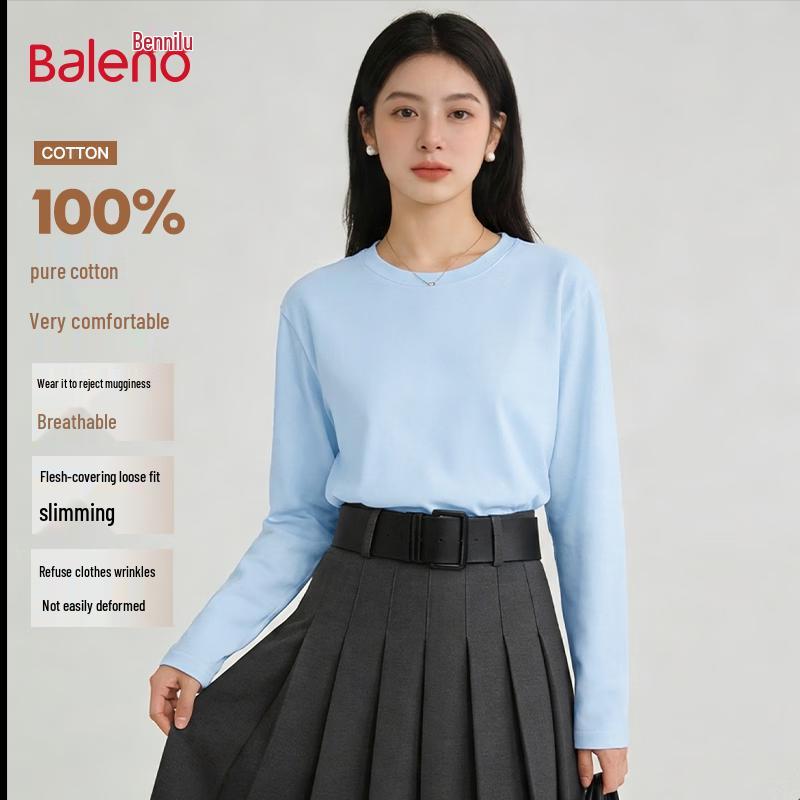 Baleno Women's Pure Cotton Loose Fit Long Sleeve Crew Neck T-Shirt