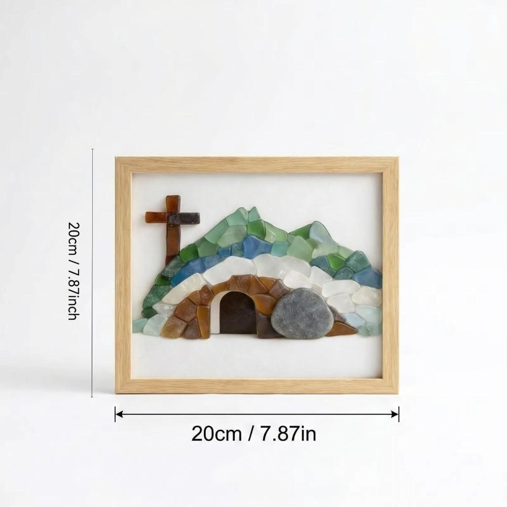 Handmade Risen Empty Tomb Frame Funny Cute Simulation Sea Glass Cross Creative 20cm Resin Cave Crystal Crucifix Festival Gifts