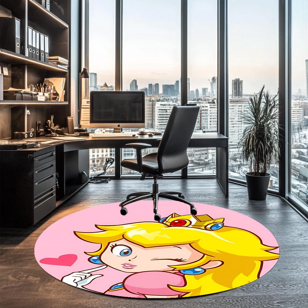 Princess Peach Printed Round Rug Carpet Chair Rug Area Rug Entryway Doormats,for Office Chair Living Room Bedroom Kitchen Room.