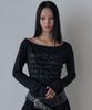 5OML Boat Neck Lettering Off-Shoulder Long Sleeve (Black)