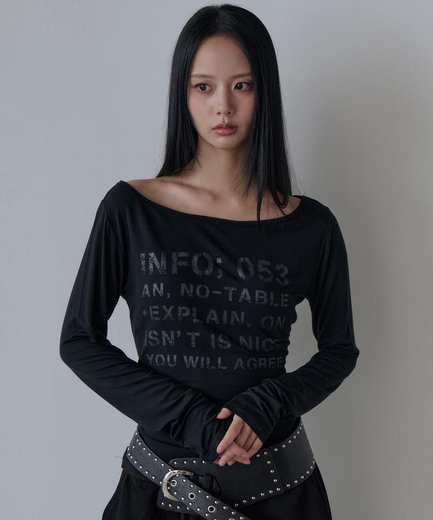 5OML Boat Neck Lettering Off-Shoulder Long Sleeve (Black)