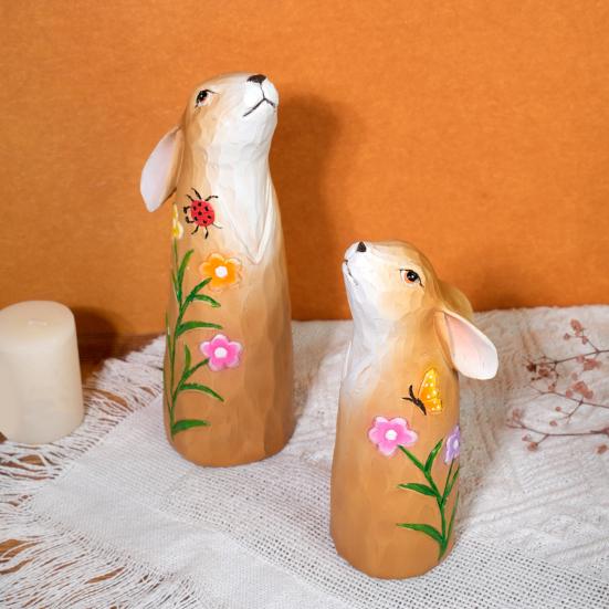 1 para figurka zajączka wielkanocnego rzeźba kwiat motyl biedronka statua królika rzeźba zwierzęca dekoracja na biurko ozdoba