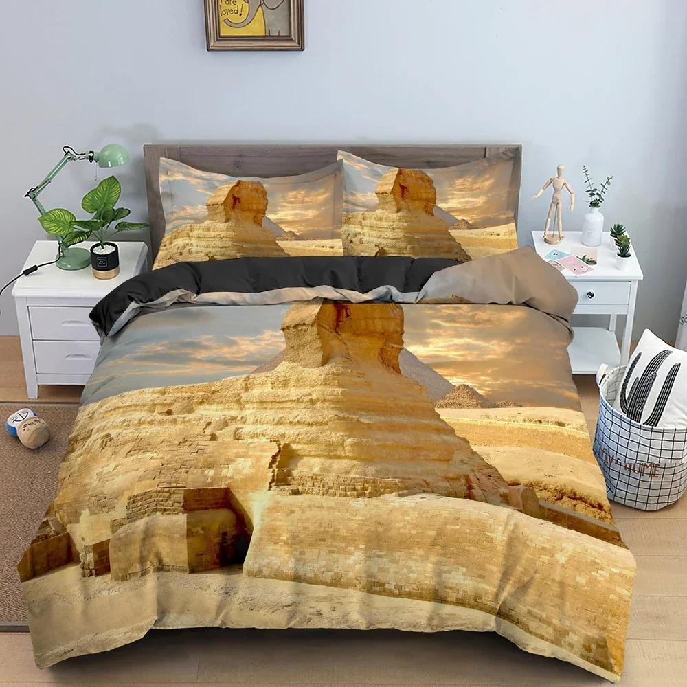 Set Biancheria da Letto Piramidi Egizie Antiche Copripiumino Biancheria da Letto King Singolo Matrimoniale Queen Doppio Poliestere Copripiumino