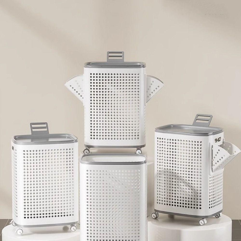 Plastic Folding Dirty Clothes Basket Dust-proof Rolling Laundry Basket  Apartment
