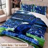 Custom Name Text 3Pcs Bedding Set Blue Lock Duvet Cover And Two Pillowcases