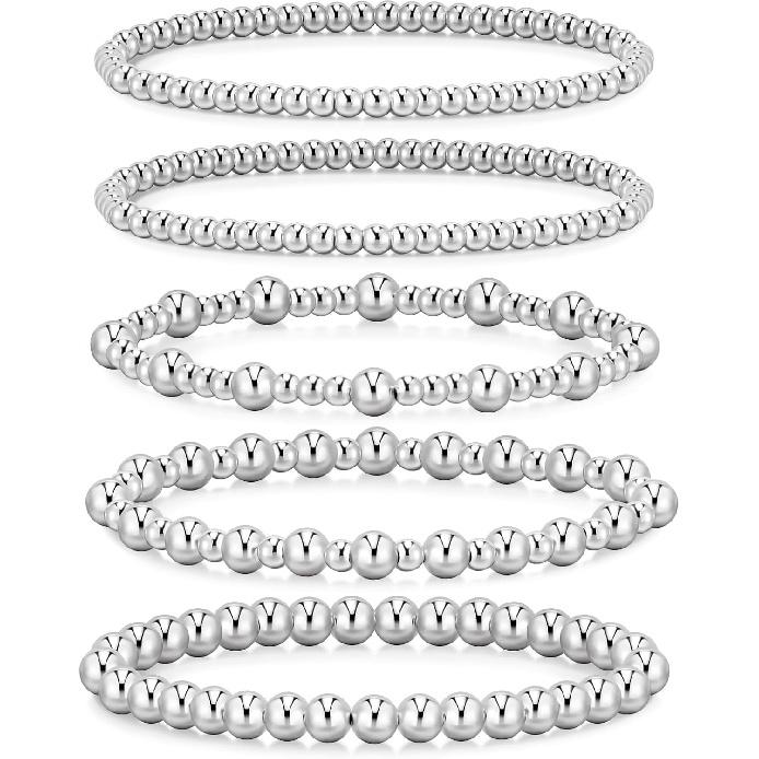 adoyi Gold Bracelets for Women Waterproof, 14K Gold Plated Beaded Strand Bead Ball Bracelets stack Adjustable Jewelry Set for Gifts