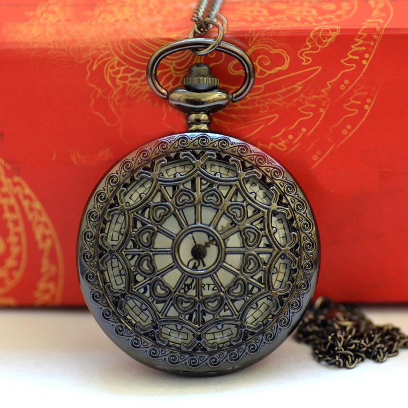 Spiderweb White Face Quartz Pocket Watch Necklace 9022