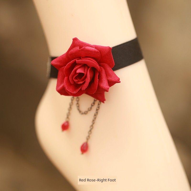 

Эмми Элегантные Аксессуары Роза Цветок Кристалл Браслет на Ногу Ножной Браслет Аксессуары Эстетичный Элегантный Европейский и Американский Ретро Ювелирные Изделия Red Rose-Right Foot