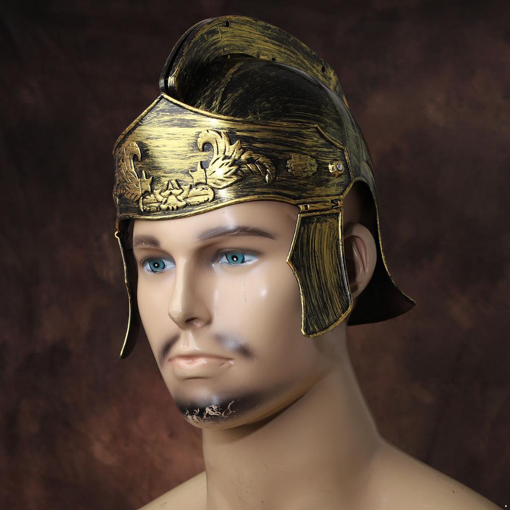 Plastic Spartan Gladiator Helmet for Men: Medieval Roman Warrior Knight Costume Headgear for Halloween Stage Performance
