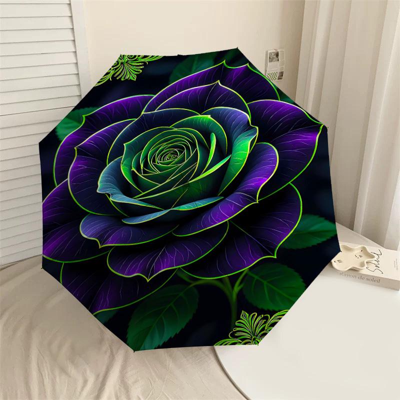 

1pc Rose Green Automatic Open/Close Umbrella with Windproof, 8-Rib Sturdy Canopy, Durable Ribs, Fashionable Design1148A