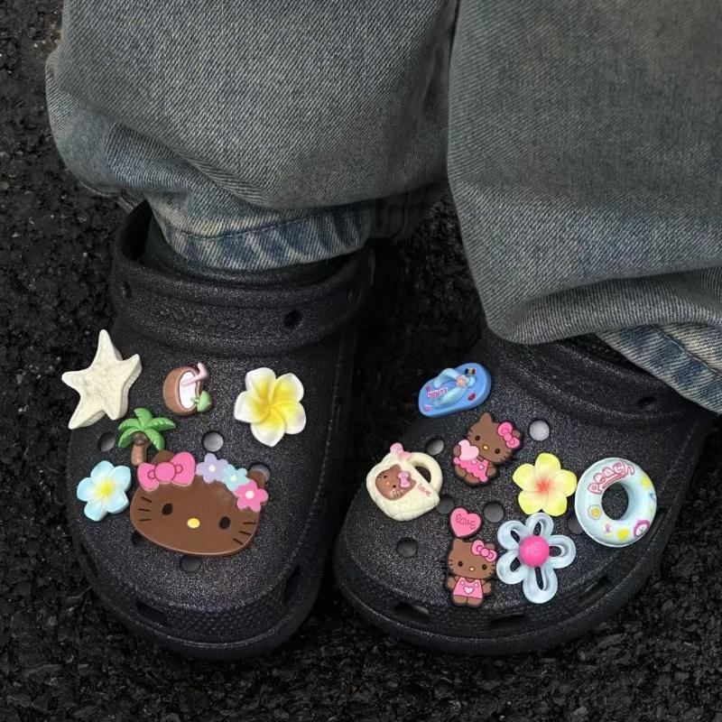 13Pcs Japanese Charm Sexy Bikini Hello Kitty Shoe Flower Accessorie Hawaii Swimming Ring Hello Kitty Shoe Flower Decoration Gift коричневый