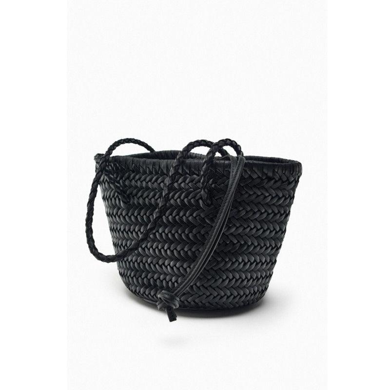 

Urpam Rfutwo One-Shoulder Brown Retro Woven Bag Black