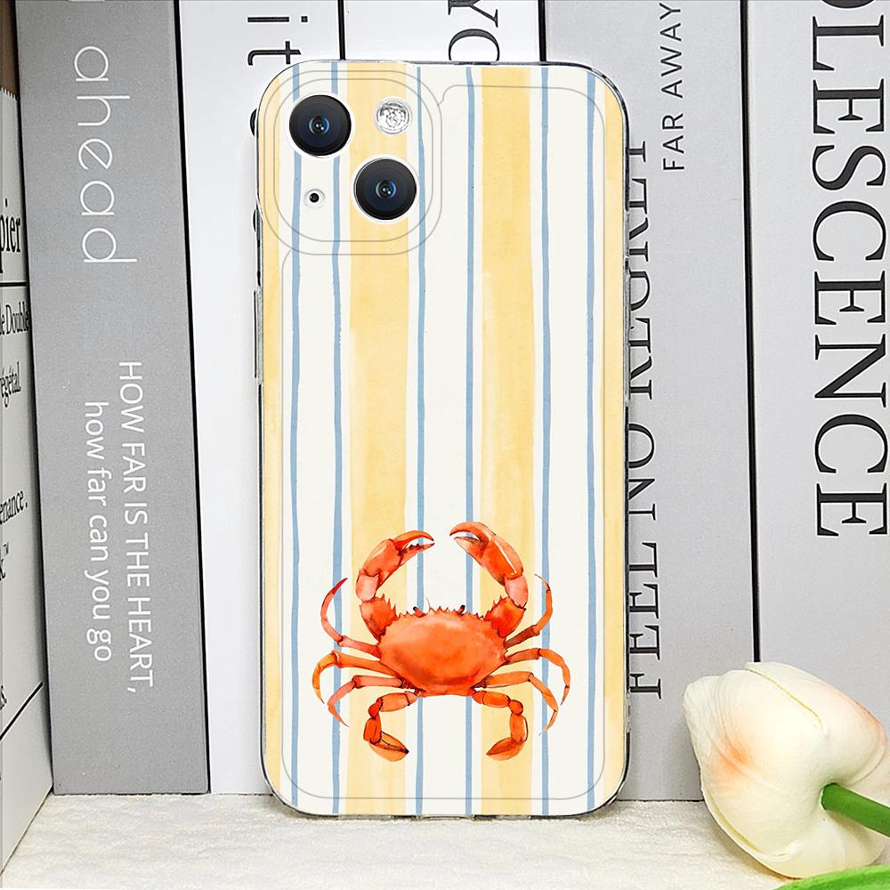 Simple Cute Striped Plaid Ocean Animal Printed Phone Cases for iPhone 17 16 15 14 13 12 11 Pro Max XR 8 7Plus 13 Mini Soft Cover