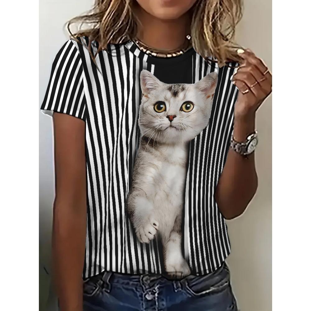 Dámské 3D Kočka Kawaii Potisk Topy Pro Ženu Módní Ležérní Harajuku Roztomilé Dámské Oblečení Léto Nové