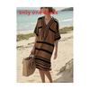 Polyester Digital Print Striped Vneck Dress With Short Sleeves For Casual Summer Wear