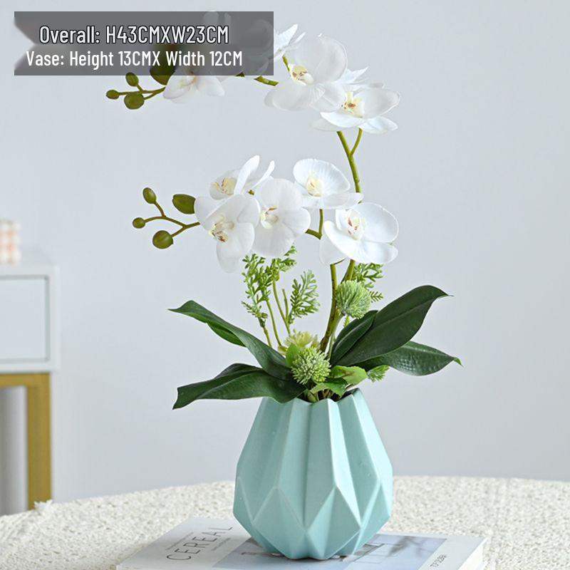 Artificial Phalaenopsis Floral Arrangement for Living Room Display - Potted Decoration for TV Cabinet