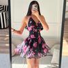 European and American Women's Clothing 2026 Summer New Sexy Spice Girl Style Neck Waist Ruffle Edge Printing Dress Women