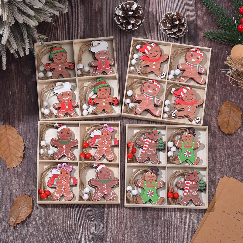 9/12Pcs Wooden Christmas Decorations Set - Pure Wood Pendants Xmas Tree Ornaments